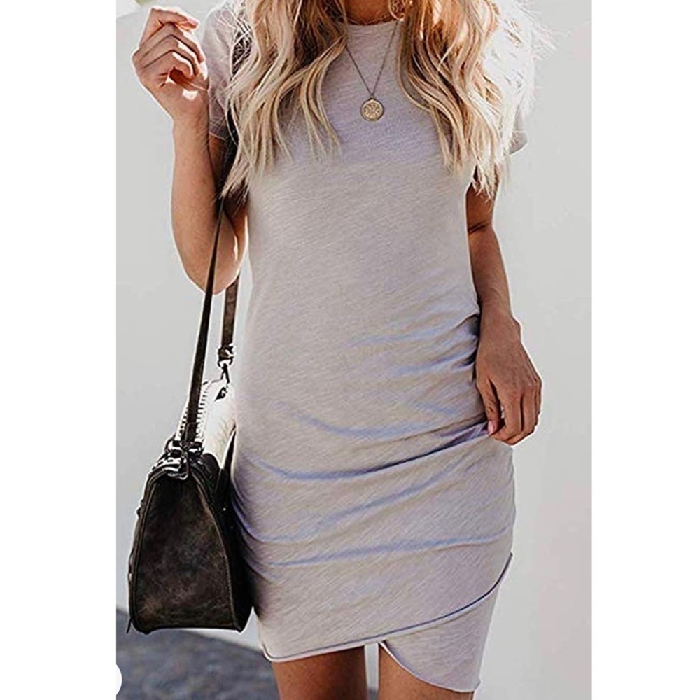 𝅺gray crew neck t shirt dress